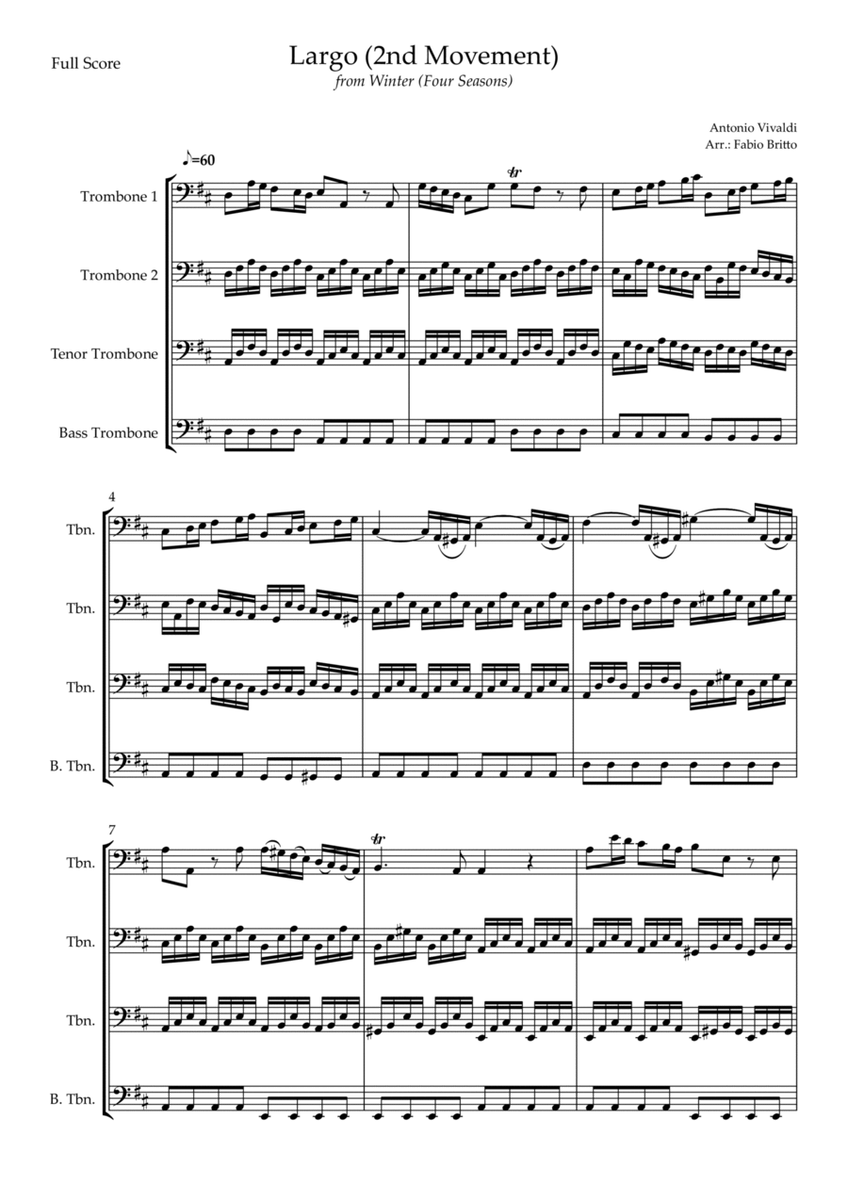 Largo from Winter (Antonio Vivaldi) for Trombone Quartet image number null