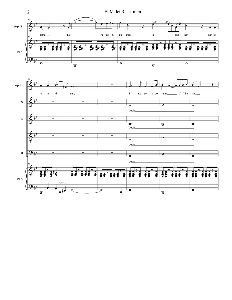 El Malei Rachamim (Soprano Solo and SATB) (Piano-Vocal Score) 4-Part scores gallery preview page 2