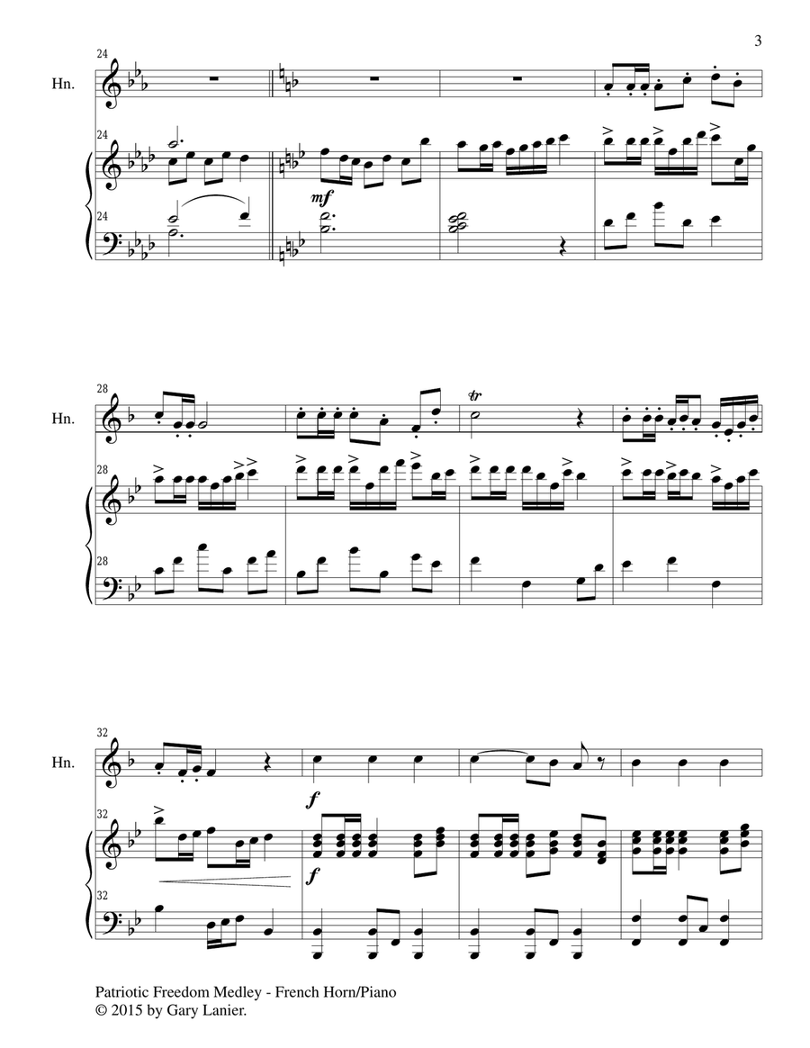 PATRIOTIC FREEDOM MEDLEY (Duet – French Horn and Piano/Score and Parts) Brass Duet scores gallery preview page 4