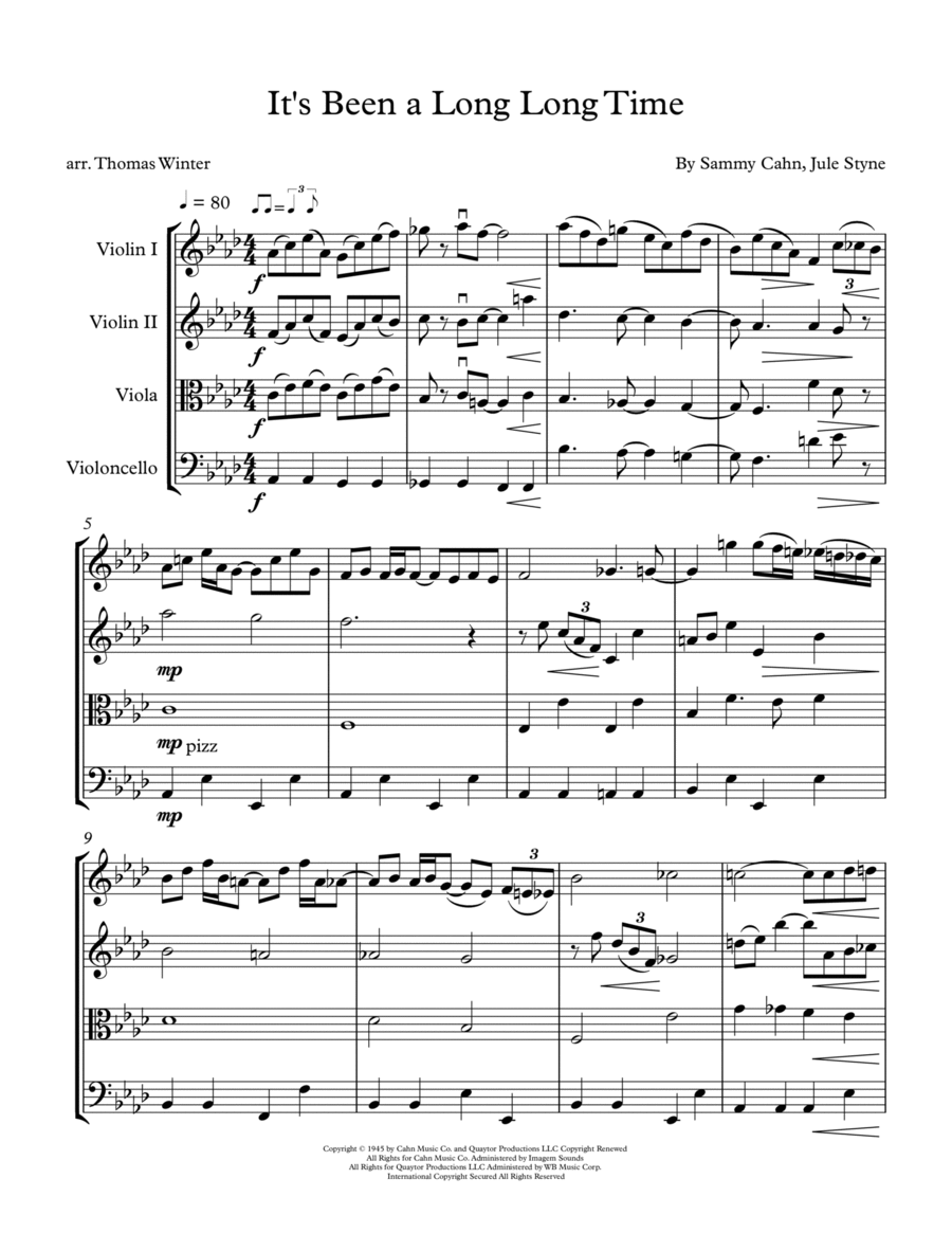 It's Been A Long, Long Time String Quartet scores gallery preview page 1
