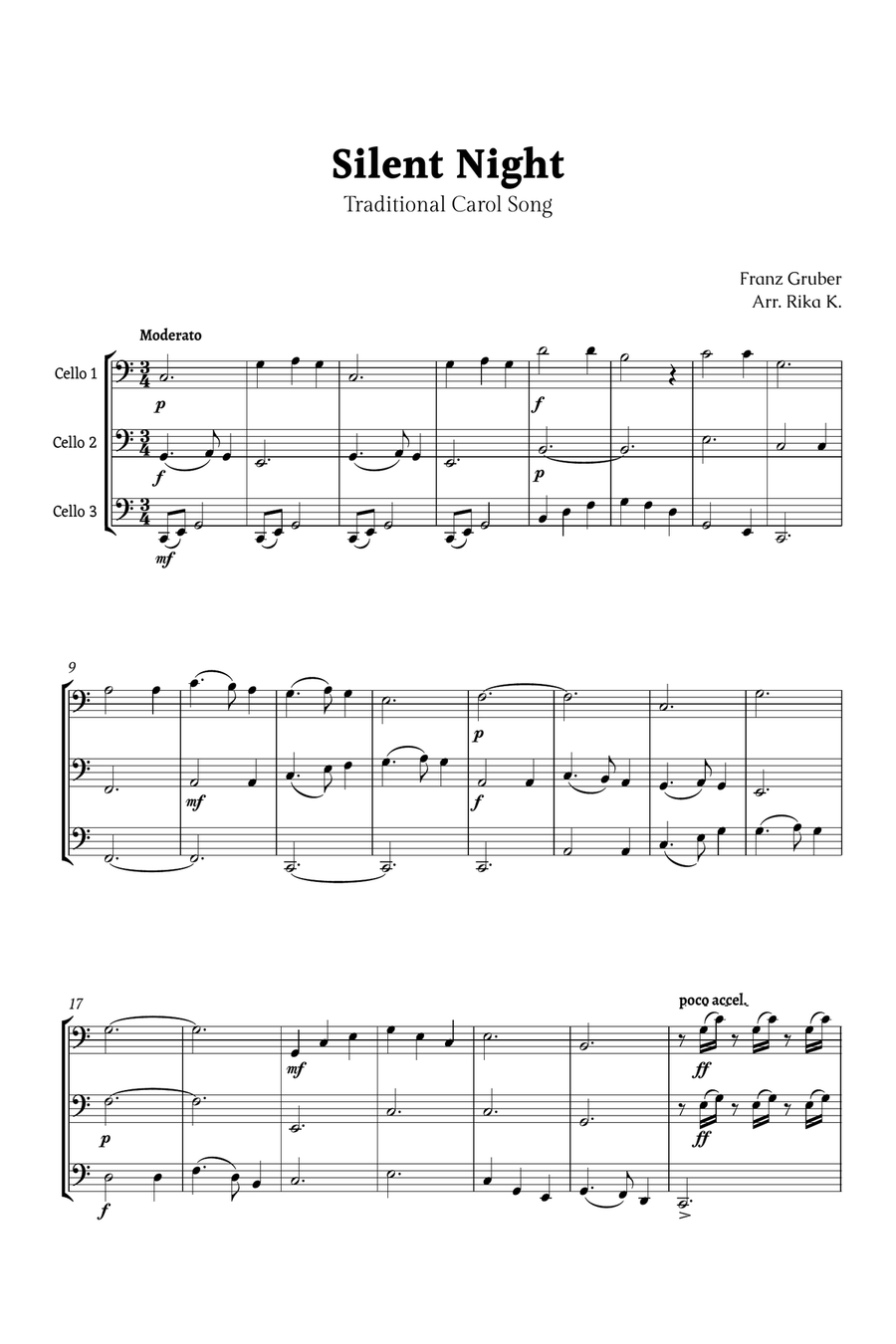 Silent Night for Cello Trio String Trio scores gallery preview page 1