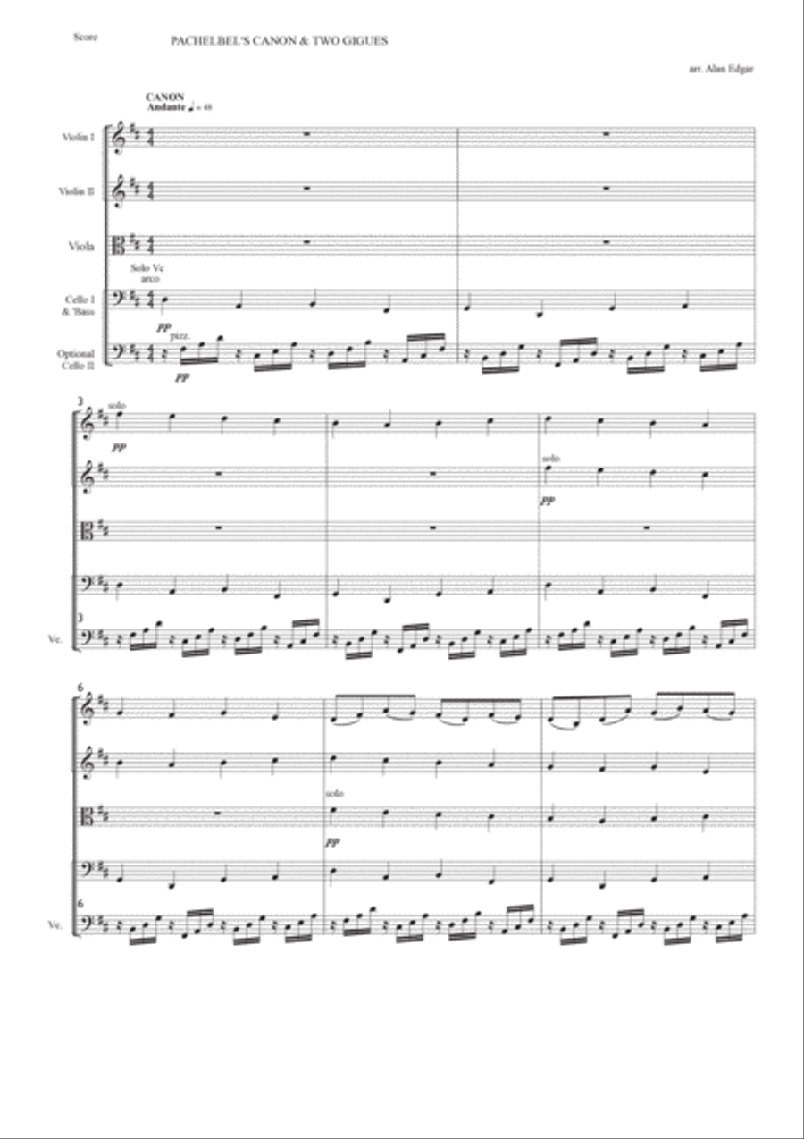 PACHELBEL'S CANON IN D WITH TWO GIGUES (for strings) String Orchestra scores gallery preview page 2