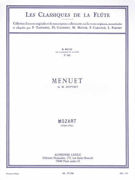 Menuet de M. Duport - Les Classiques de la Flute No. 80