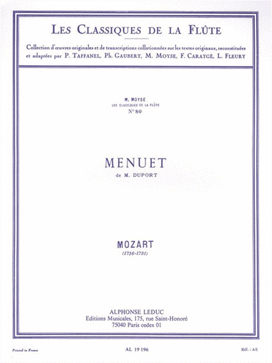 Menuet de M. Duport - Les Classiques de la Flute No. 80