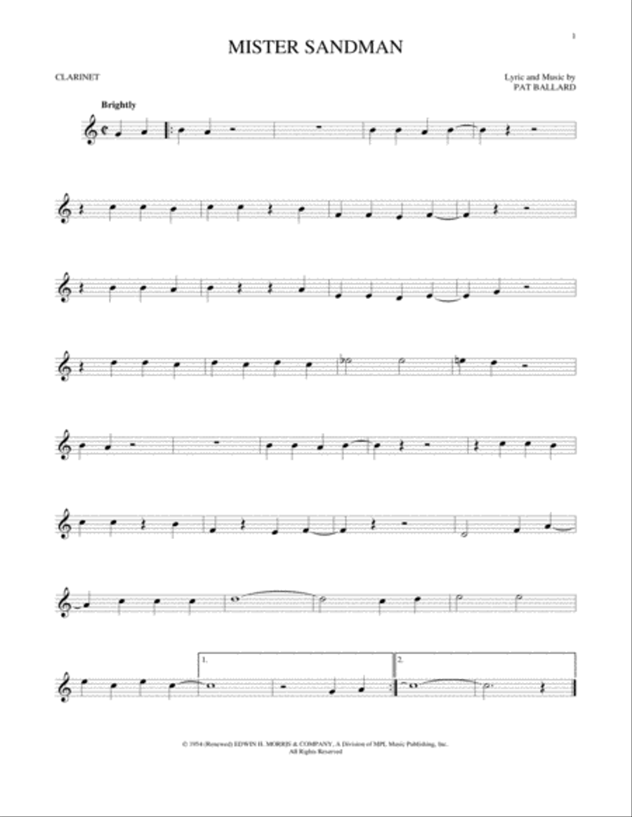 Mister Sandman Clarinet Solo scores gallery preview page 1