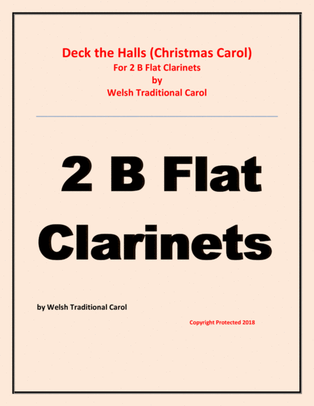 Deck the Halls - Welsh Traditional - Chamber music - Woodwind - 2 B Flat Clarinetss Easy level image number null