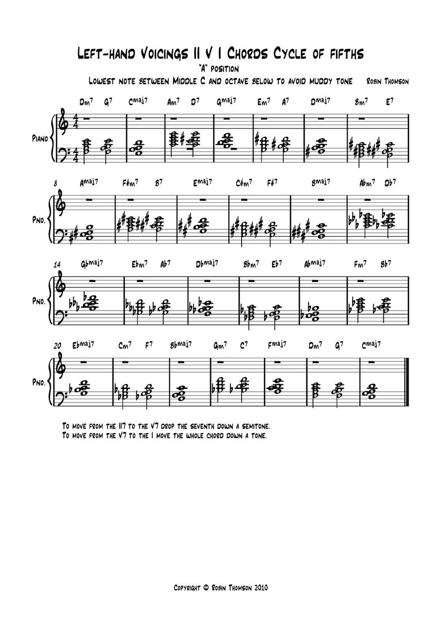 Left-hand Voicings II V I Chords Cycle of fifths - A position - 3rd in bass Piano Solo scores gallery preview page 1