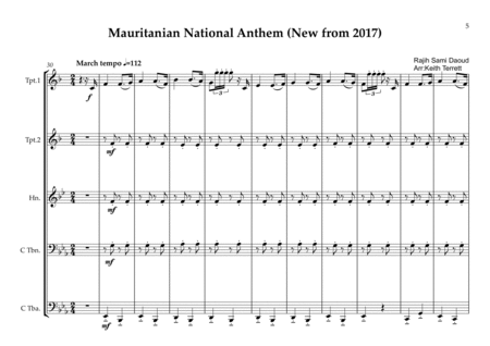 Mauritanian National Anthem Nshyd wtny mwrytany for Brass Quintet (Old & new Anthem) image number null