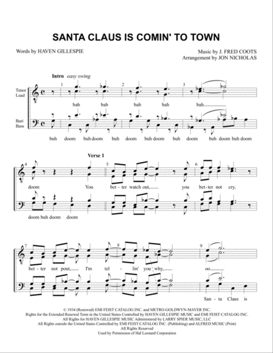 Santa Claus Is Comin' To Town Santa Claus Is Comin' To Town TTBB scores gallery preview page 1