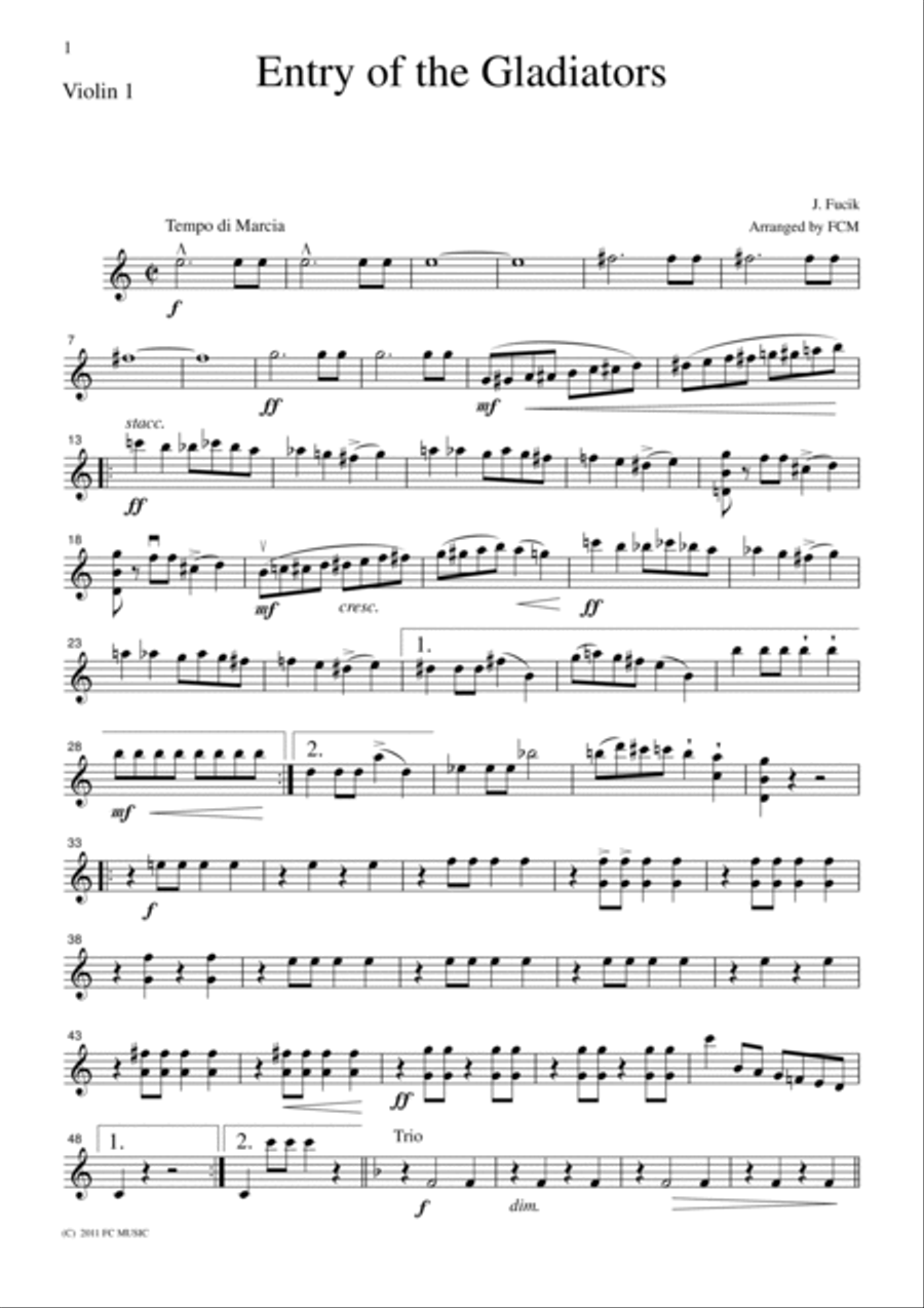 Fucik Entry of the Gladiators, for string quartet, JA009 String Quartet scores gallery preview page 3