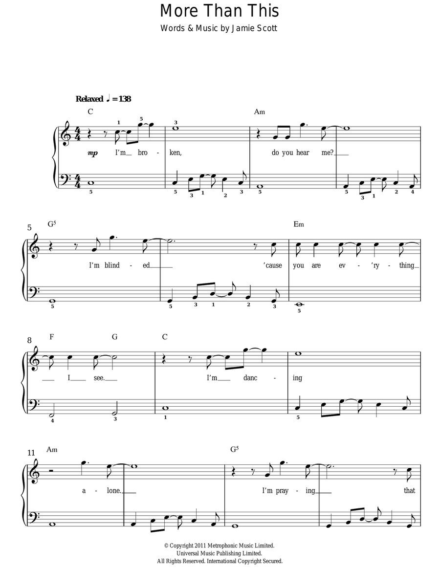 More Than This More Than This Easy Piano scores gallery preview page 1