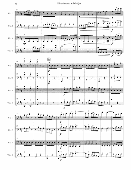 Mozart Divertimento, arranged for intermediate cello quartet (four cellos), K.136
