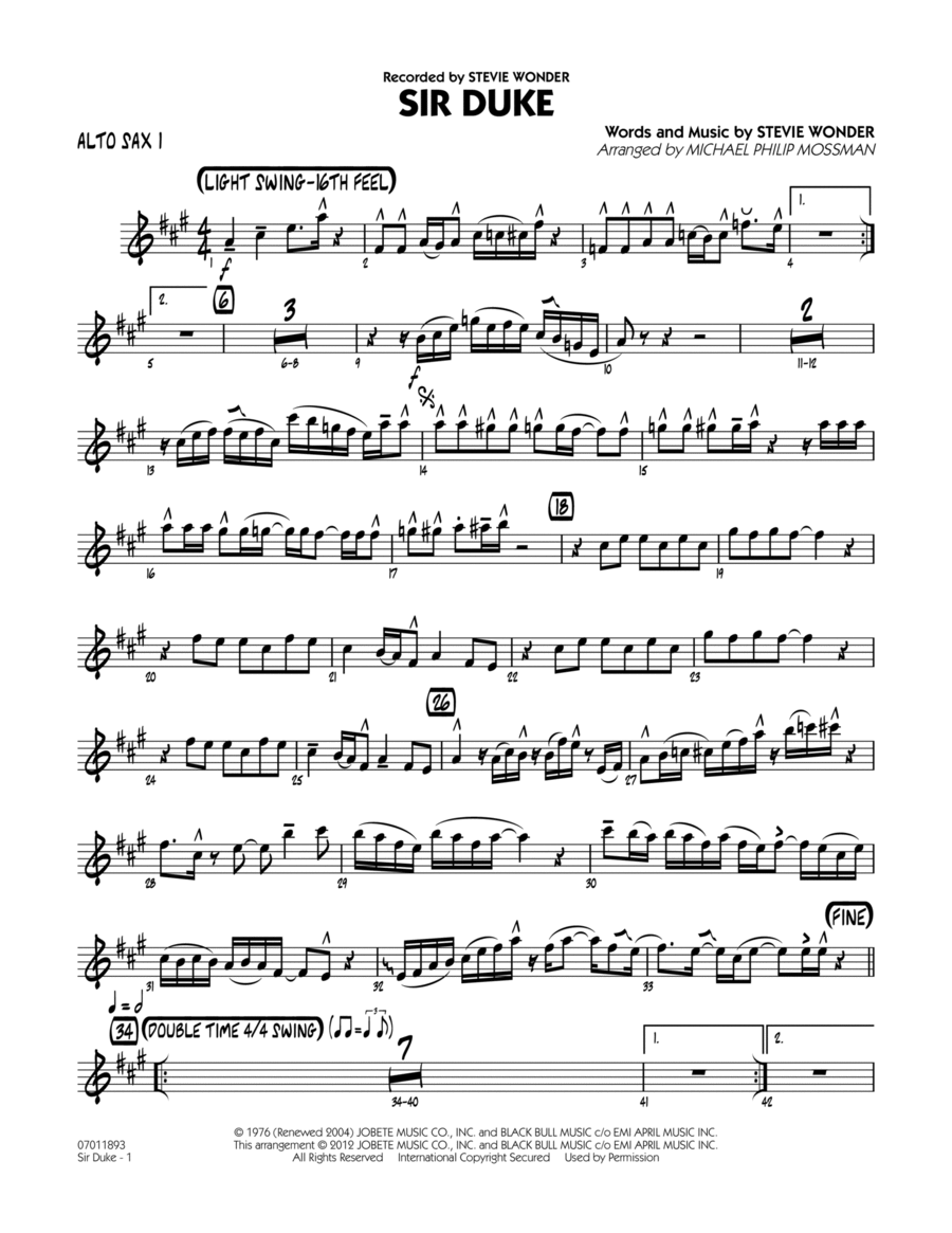 Sir Duke (arr. Michael Philip Mossman) - Alto Sax 1