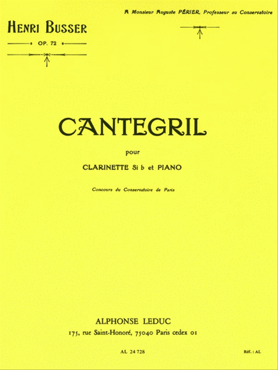 Cantegril Op.72 (clarinet & Piano) Clarinet Solo scores gallery preview page 1