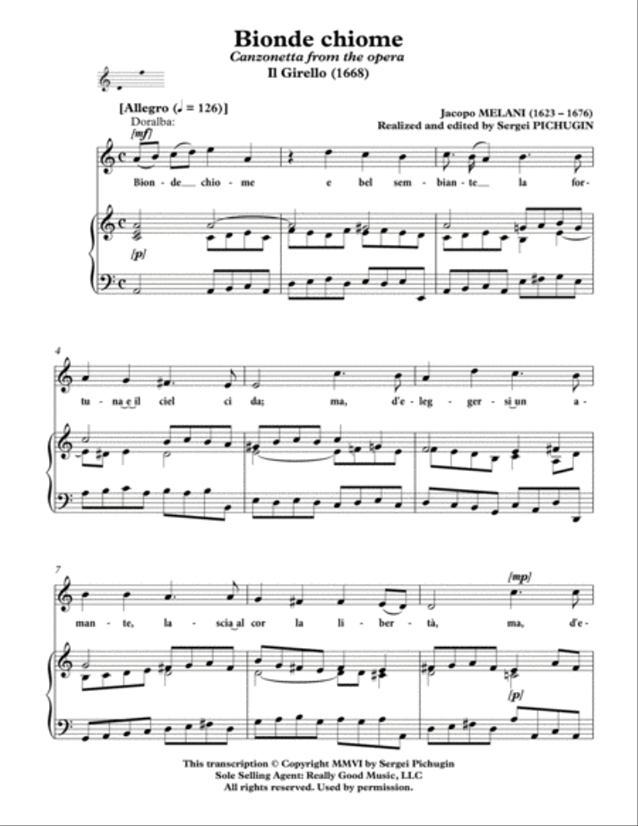 Jacopo MELANI: Bionde chiome, aria from the opera 