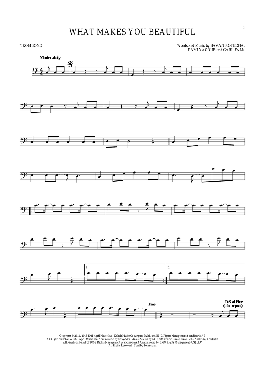What Makes You Beautiful Trombone Solo scores gallery preview page 1
