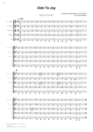 Ode To Joy - Easy Brass Quintet (Full Score) - Score Only