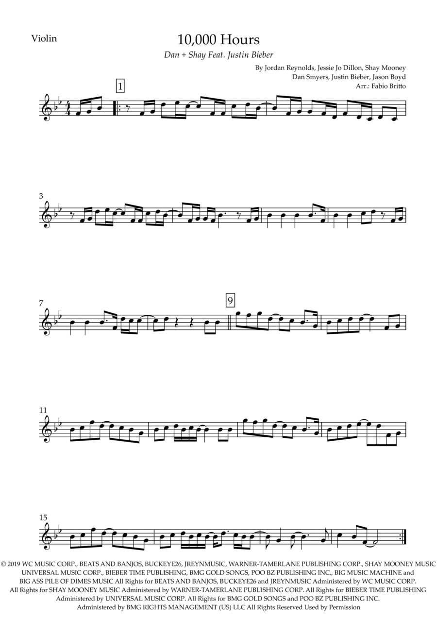 10,000 Hours 10,000 Hours Violin Solo scores gallery preview page 1