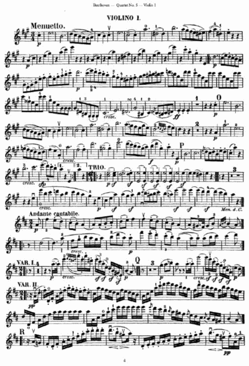 L. v. Beethoven - Quartet No. 5 in A Major Op. 18, No 5 Violin 1