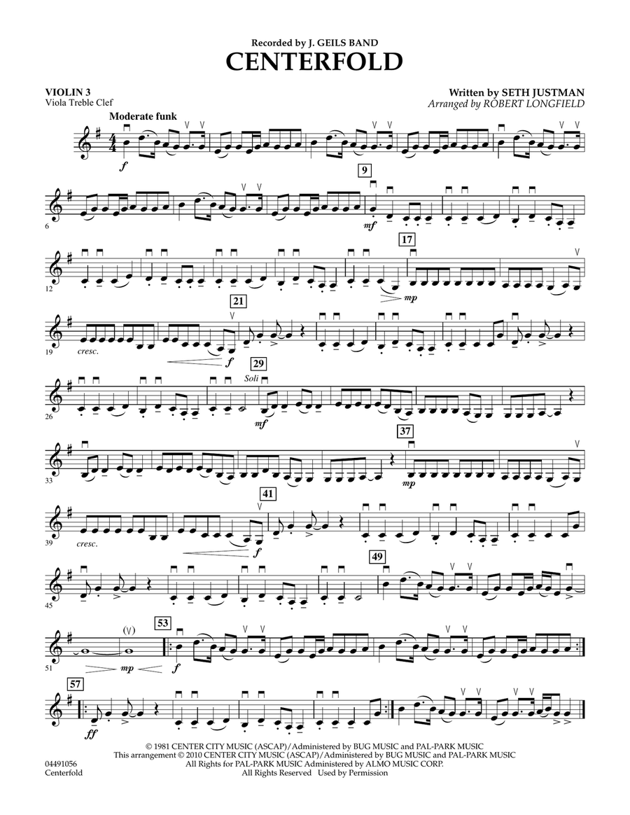 Centerfold - Violin 3 (Viola Treble Clef)