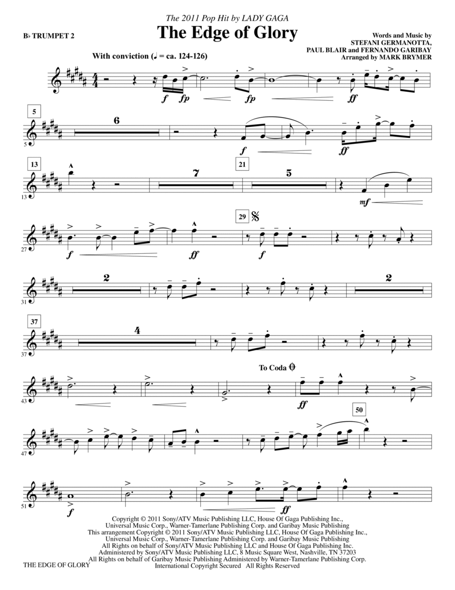 The Edge Of Glory - Bb Trumpet 2 Choir scores gallery preview page 1