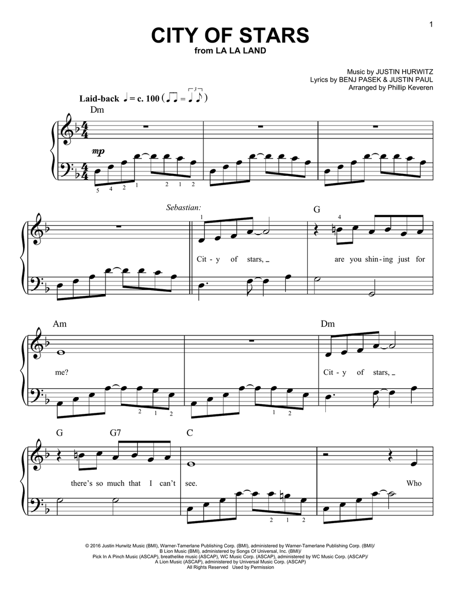 City Of Stars (from La La Land) (arr. Phillip Keveren) Easy Piano scores gallery preview page 1
