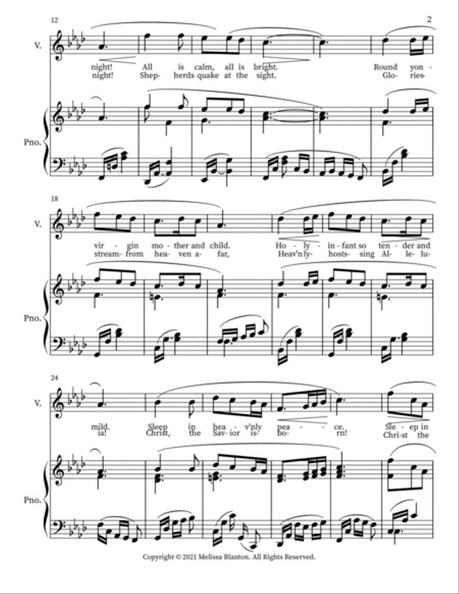 Silent Night Arrangement for Soprano with Piano Accompaniment Soprano Voice scores gallery preview page 2