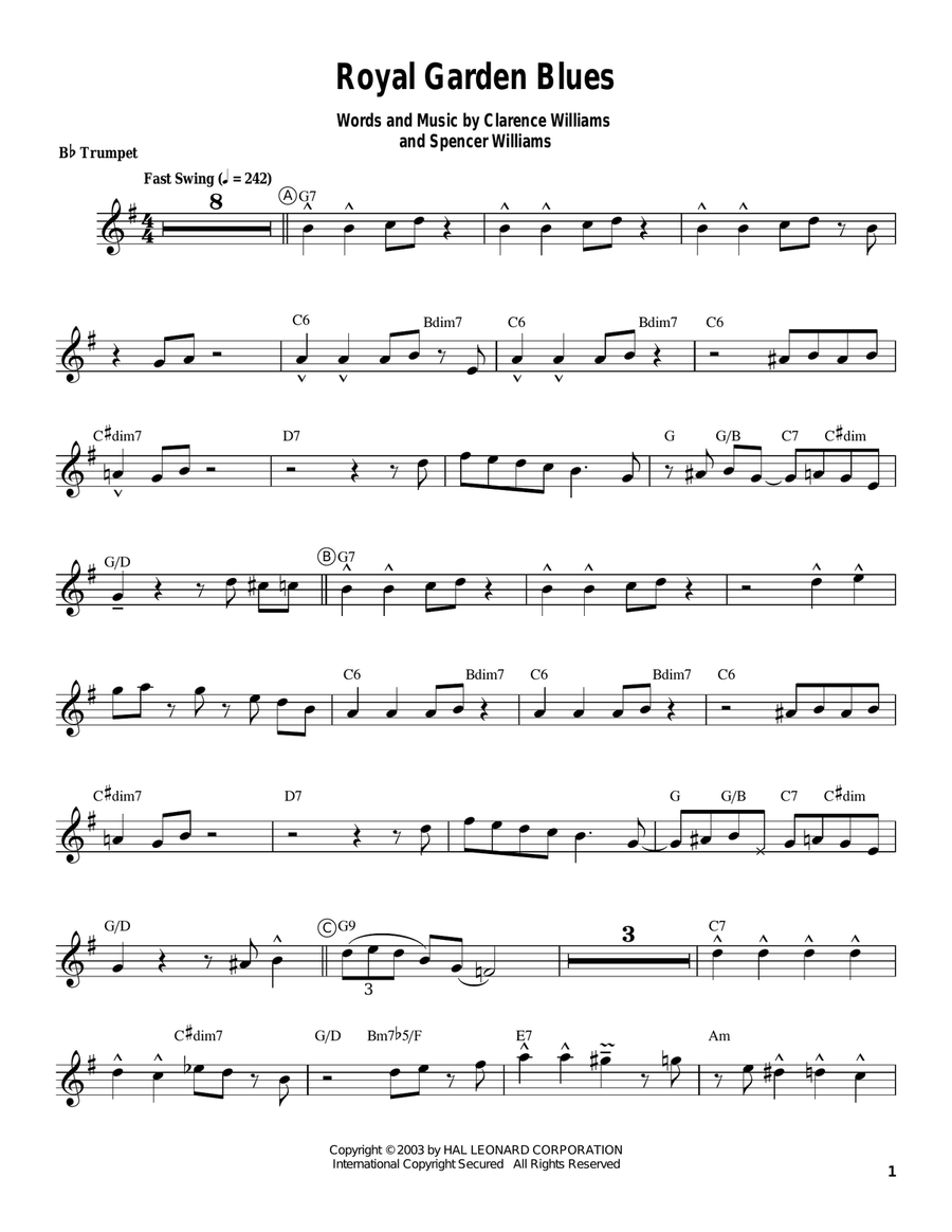 Royal Garden Blues Royal Garden Blues Trumpet scores gallery preview page 1