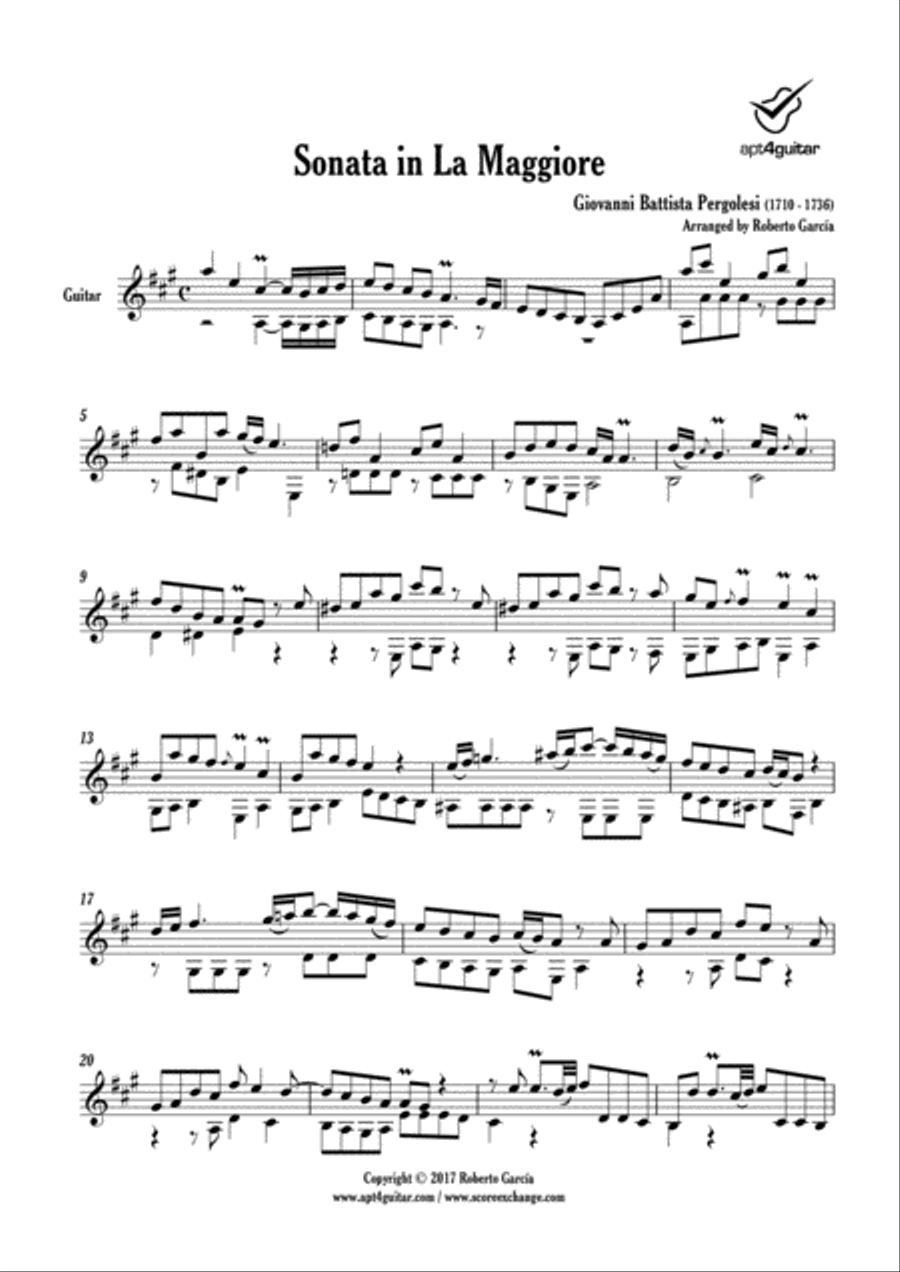 Sonata in La Maggiore Classical Guitar scores gallery preview page 2