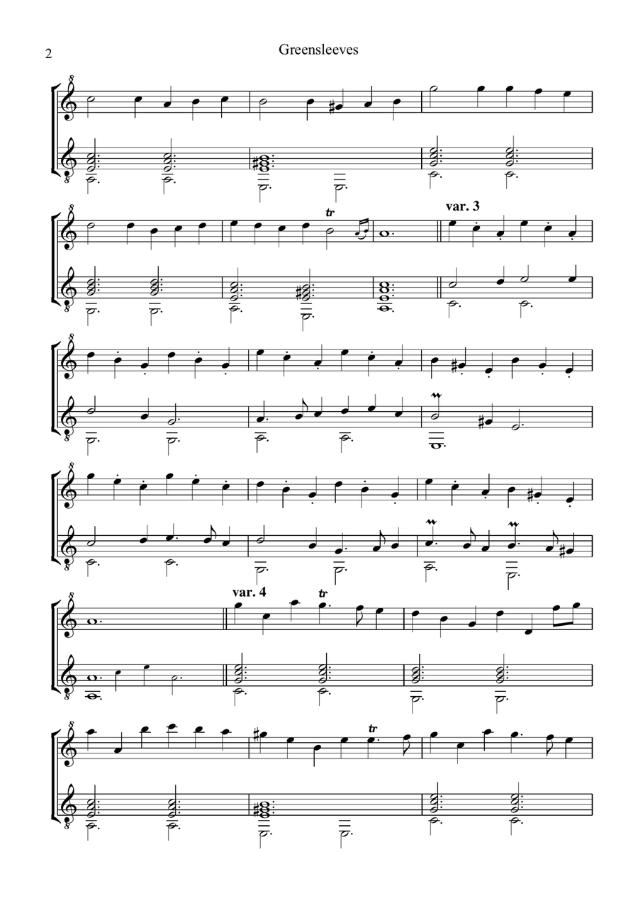 Greensleeves variations for descant recorder and guitar Soprano Recorder scores gallery preview page 3