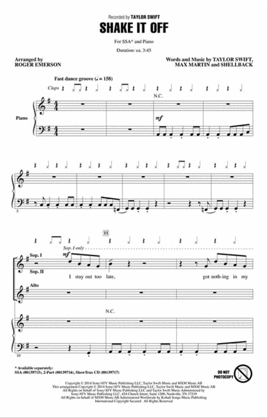 Shake It Off SSA scores gallery preview page 2
