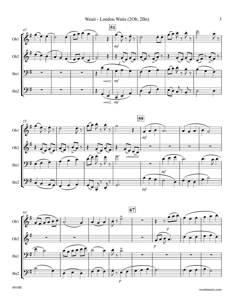 London Waits for 2 oboes & 2 bassoons (1’42) Woodwind Quartet scores gallery preview page 3