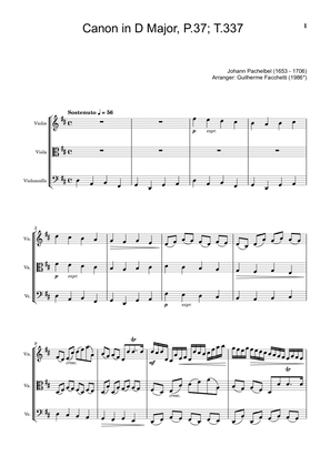 Book cover for Johann Pachelbel - Canon in D Major, P.37; T.337. Arrangement for Violin, Viola and Violoncello.