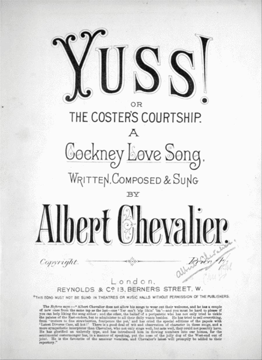 Yuss!, or, The Coster's Courtship. A Cockney Love Song Voice scores gallery preview page 1