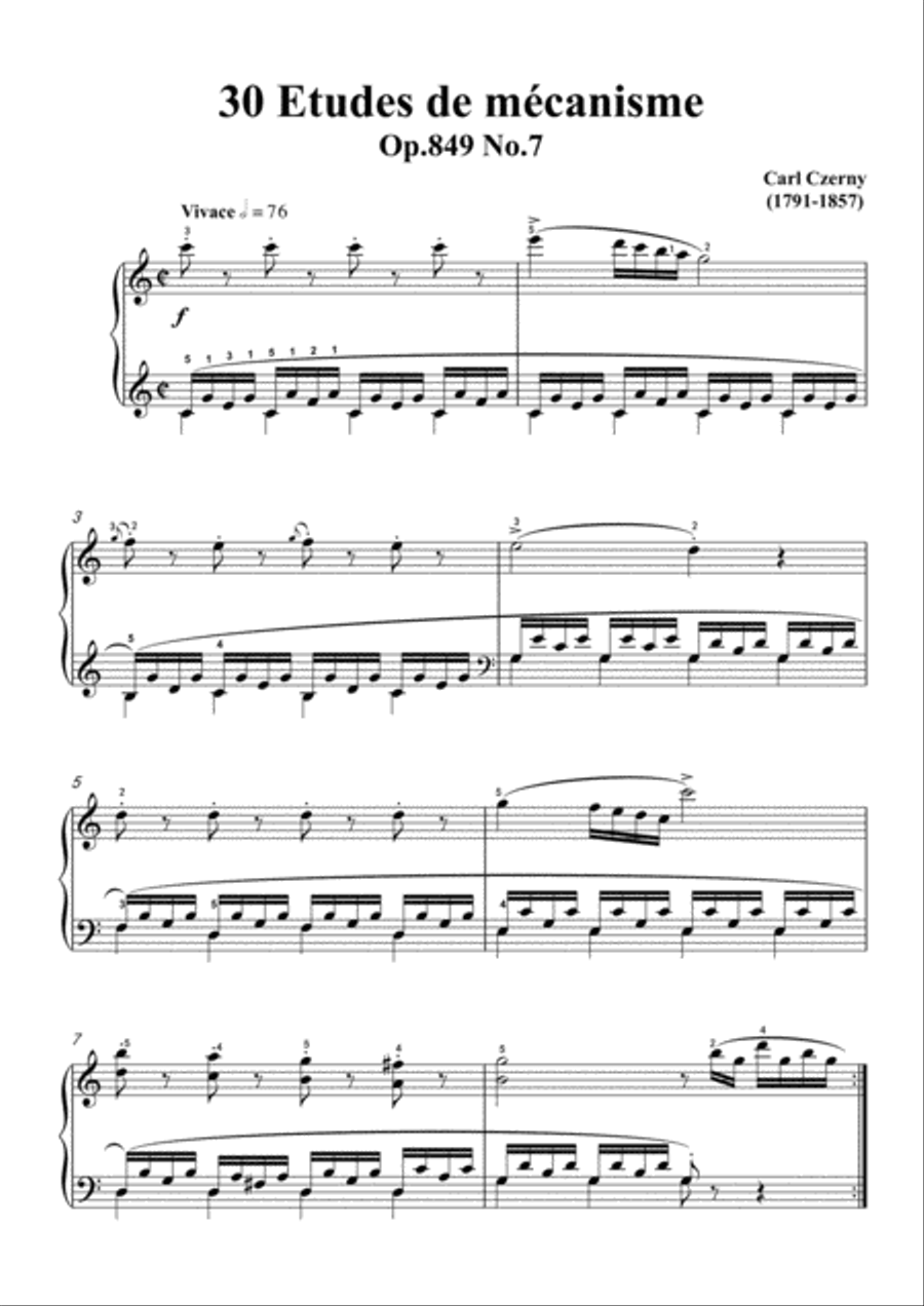 Czerny-30 Etudes de mécanisme,Op.849 No.7,Vivace in C Major,for Piano Piano Method scores gallery preview page 3