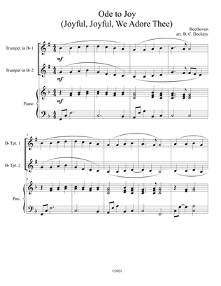 Ode to Joy (Joyful, Joyful, We Adore Thee) for trumpet duet with piano accompaniment