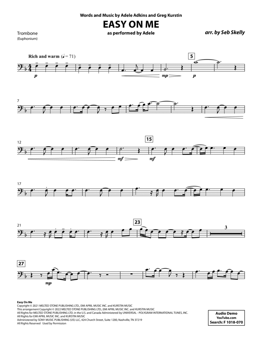 Easy On Me (for Brass Quintet) (arr. Seb Skelly) - Trombone