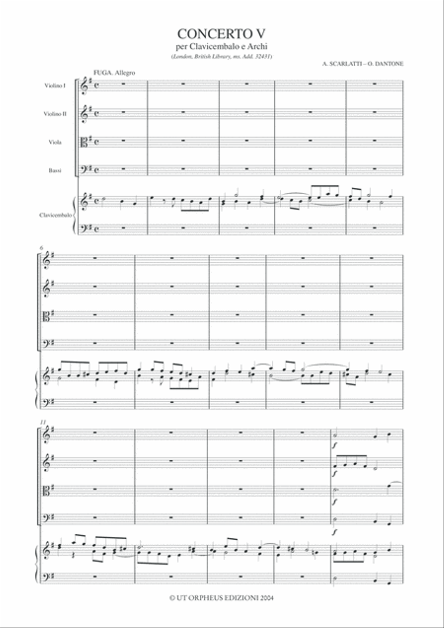 Concerto V (London, British Library, ms. Add. 32431) for Harpsichord and Strings Orchestra scores gallery preview page 2