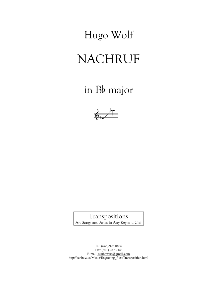 Wolf: Nachruf (transposed to B flat major) Wolf: Nachruf (transposed to B flat major) Voice scores gallery preview page 1