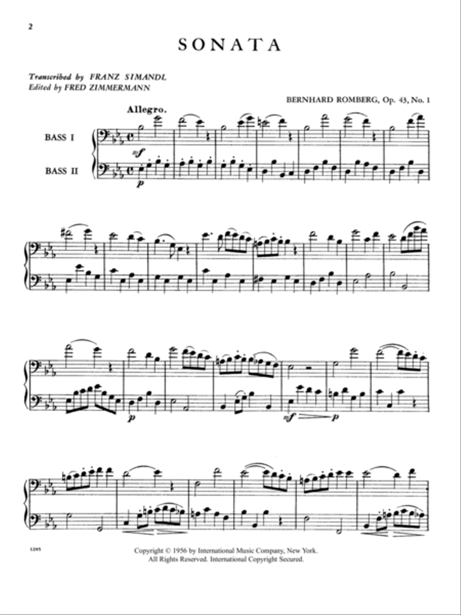Sonata No. 1 In B Flat Major, Opus 43 Double Bass scores gallery preview page 2