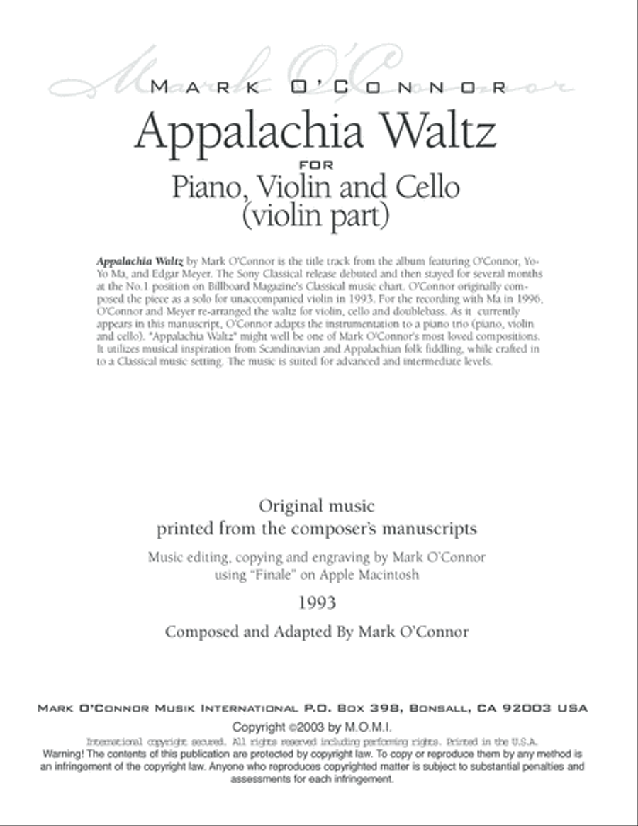 Appalachia Waltz (piano trio - violin part) Piano Trio scores gallery preview page 3
