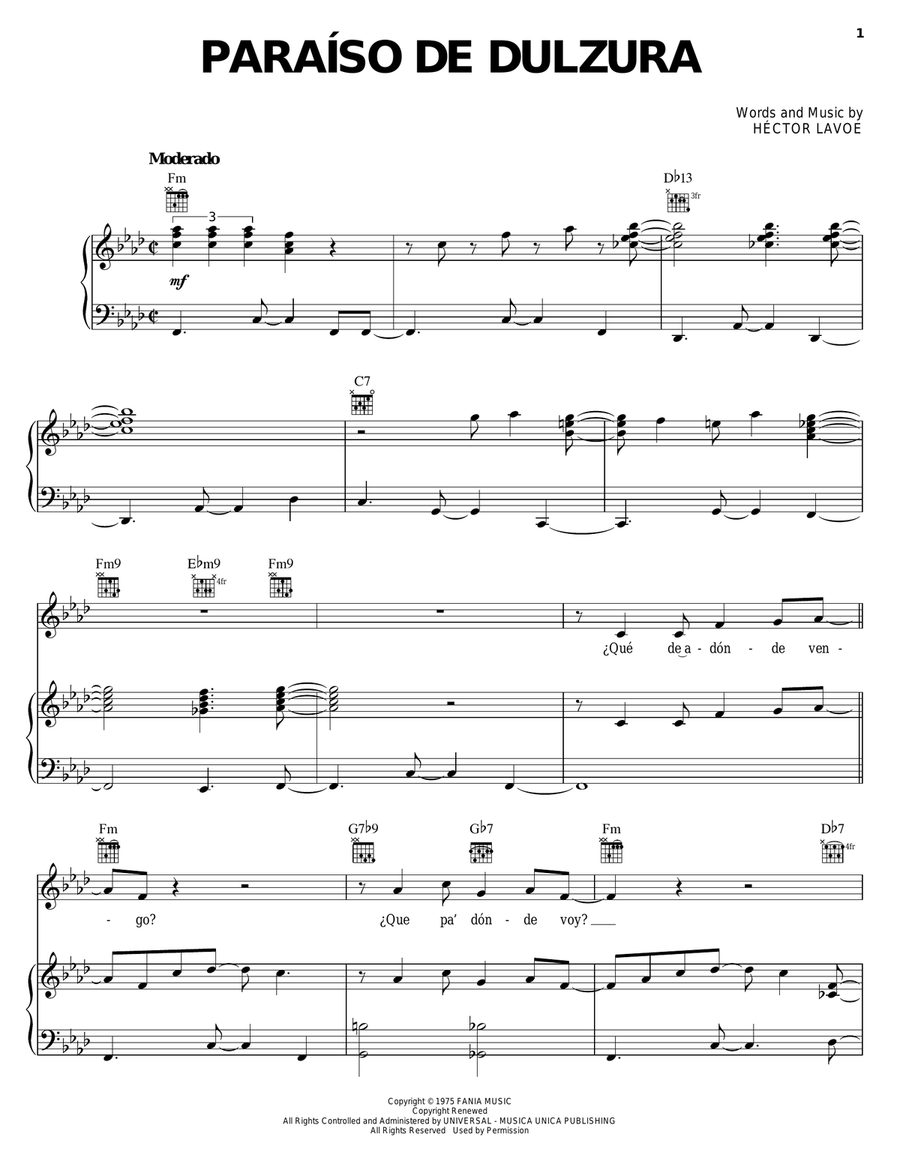 Paraiso De Dulzura Paraiso De Dulzura Piano, Vocal, Guitar scores gallery preview page 1