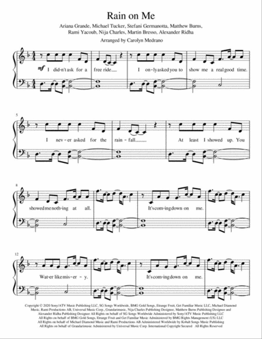 Rain On Me Piano Solo scores gallery preview page 1
