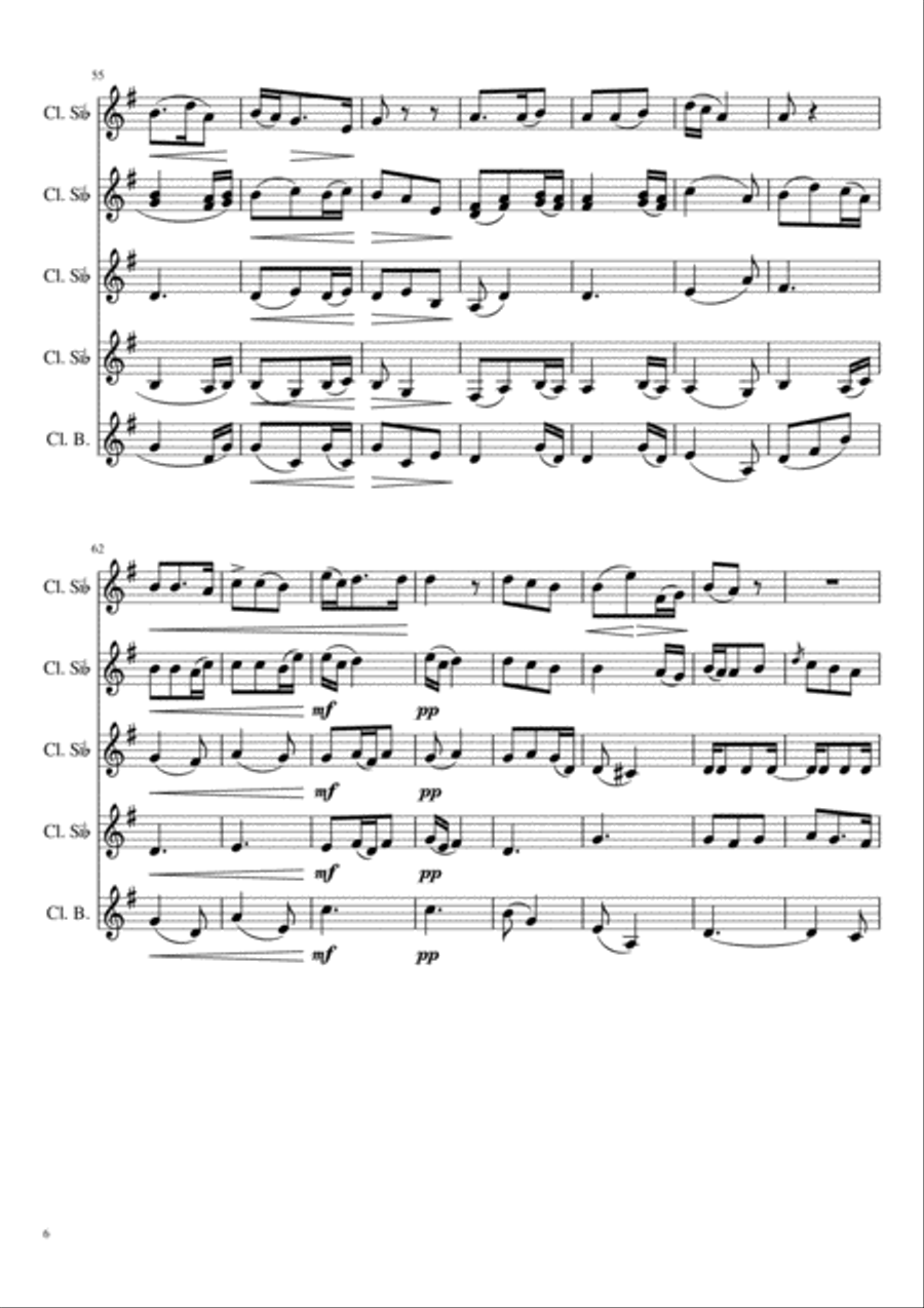 'Song to the Moon' from opera Rusalka. A. Dvorák. Clarinet Quintet Arragement Clarinet Quintet scores gallery preview page 6
