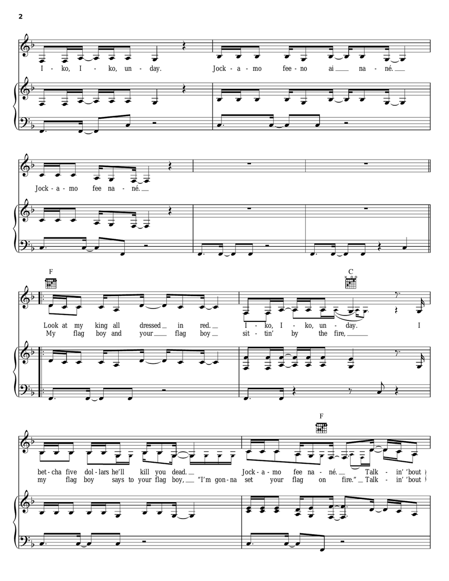 Iko Iko Piano, Vocal, Guitar scores gallery preview page 2
