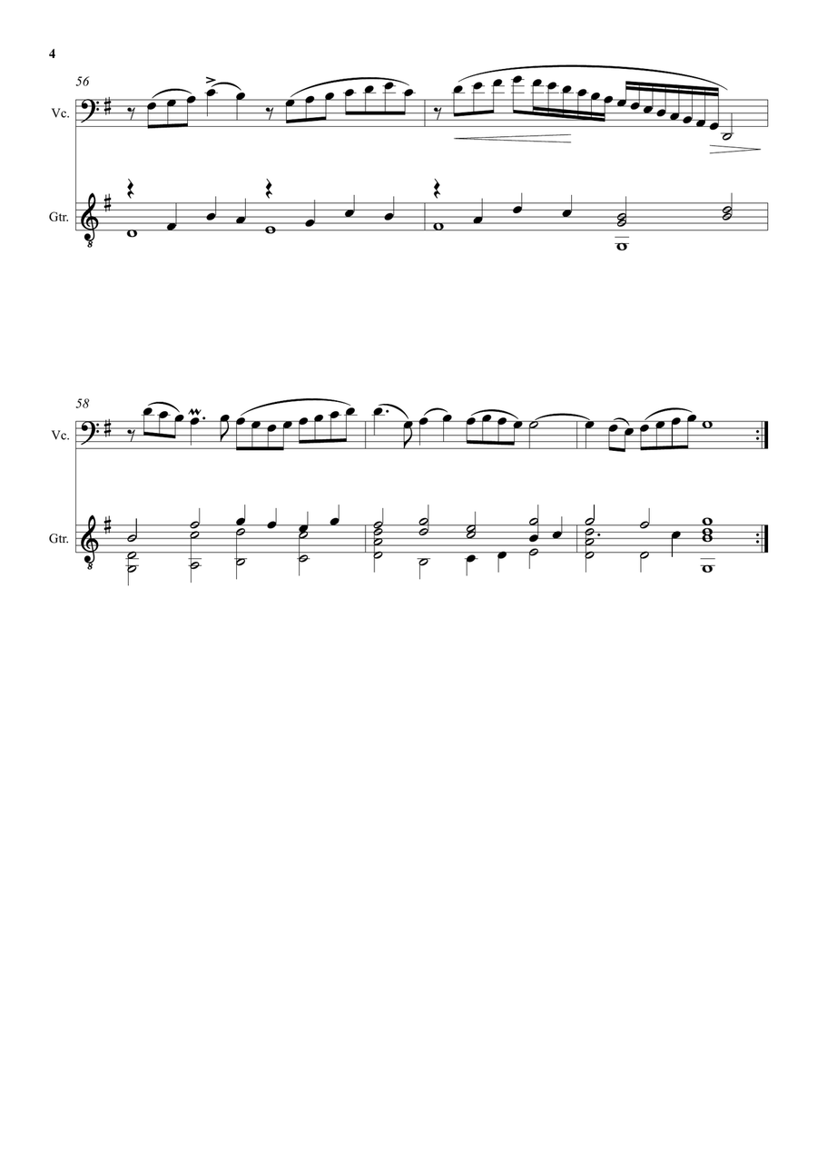 Come again sweet love doth now invite (John Dowland) arranged for cello and guitar String Duet scores gallery preview page 4