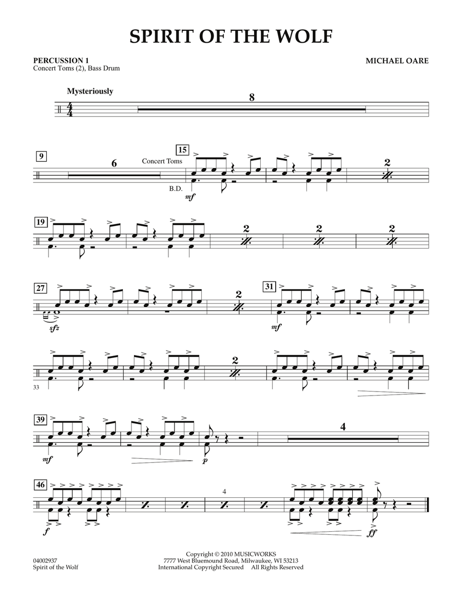 Spirit Of The Wolf - Percussion 1 Concert Band scores gallery preview page 1