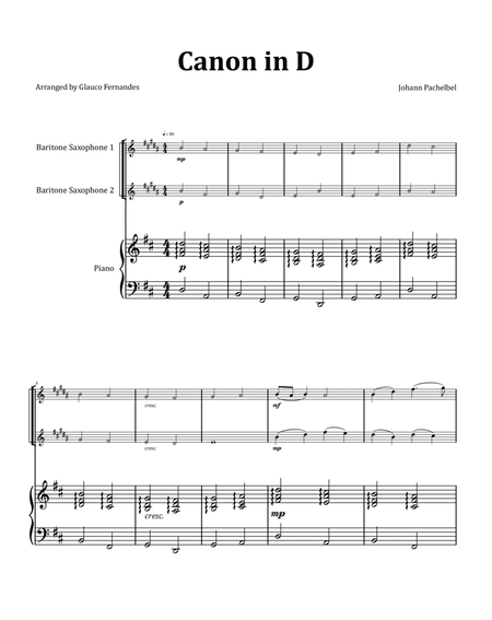 Canon by Pachelbel - Baritone Saxophone Duet with Piano image number null