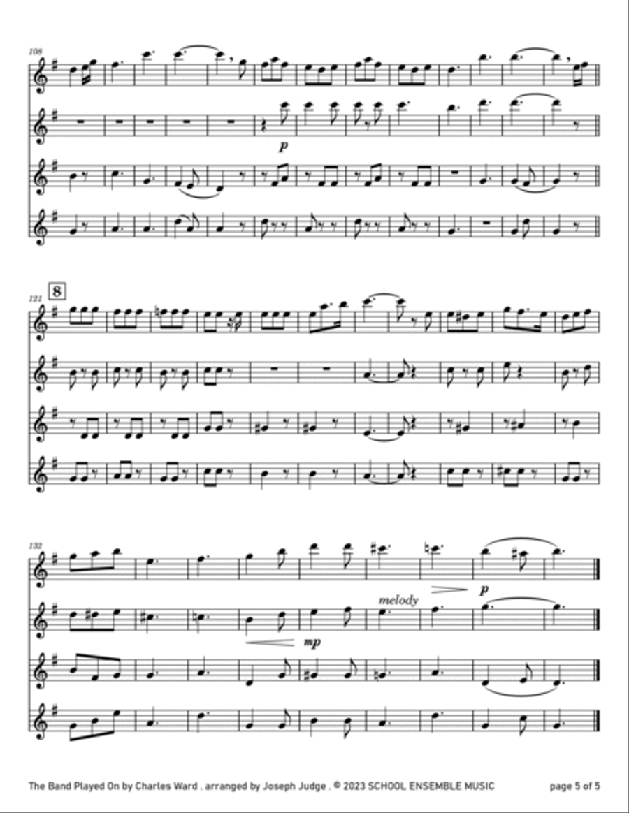 The Band Played On by Ward for Clarinet Quartet in Schools Clarinet Quartet scores gallery preview page 5