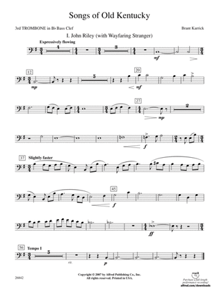Songs of Old Kentucky: (wp) 3rd B-flat Trombone B.C.